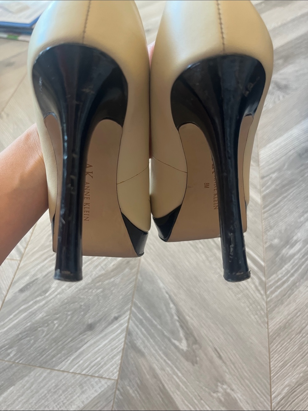 Anne Klein Cream Platform Pumps with Black Peep-Toe Accent - Picture 3 of 3